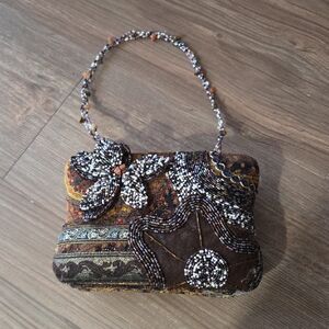 Elegant Beaded Brown Handbag